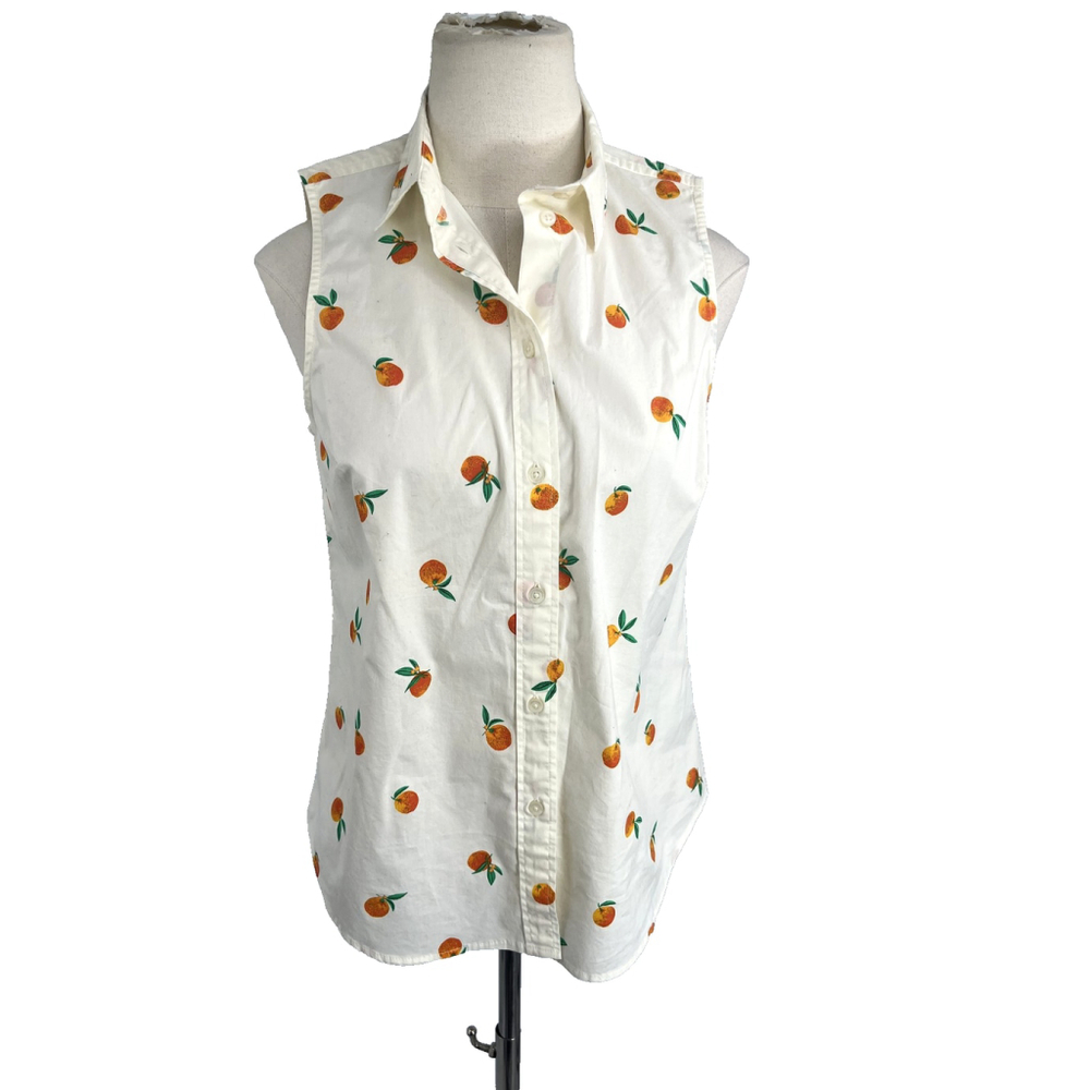 New J. Crew Oranges Fruit Print Top Button Up Shirt‎ Womens Small Sleeveless